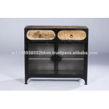 Industrial Vintage Metal and Wood 2 Drawer Iron Cabinet
